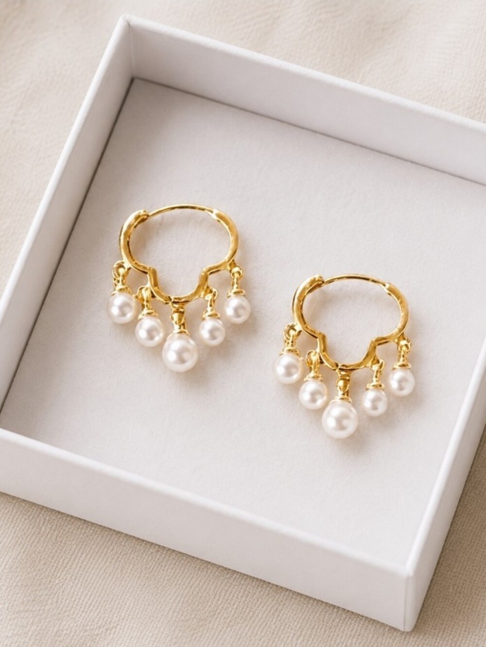 Gold Huggie Hoop Earrings With Pearls Cloud Shape